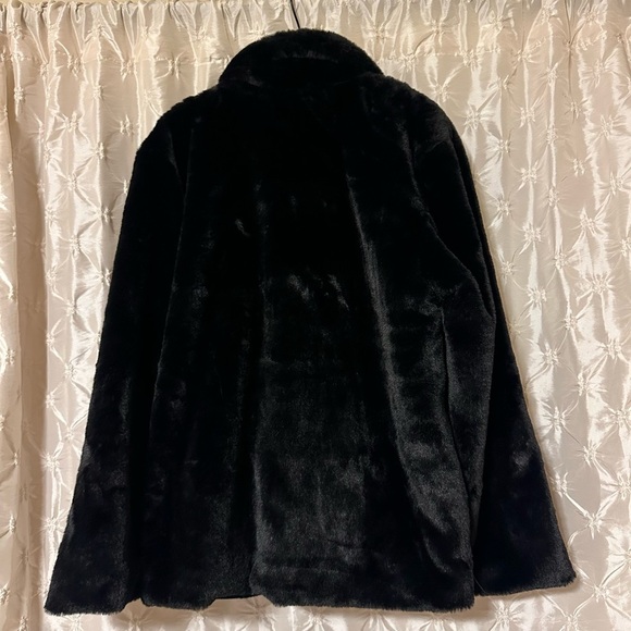 Vigoss Black Faux Fur Shawl Collar Coat Jacket Teddy - Picture 4 of 11